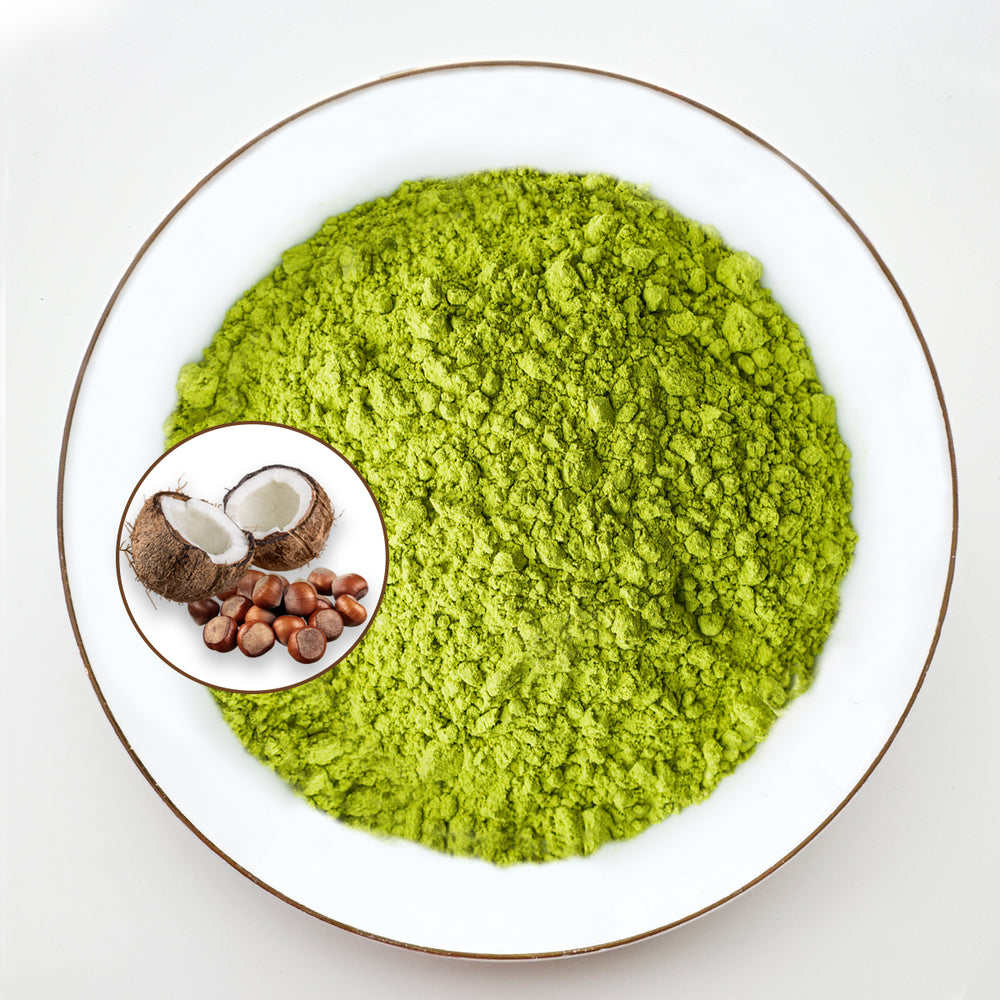 Coconut and hazelnut flavored matcha | Biological